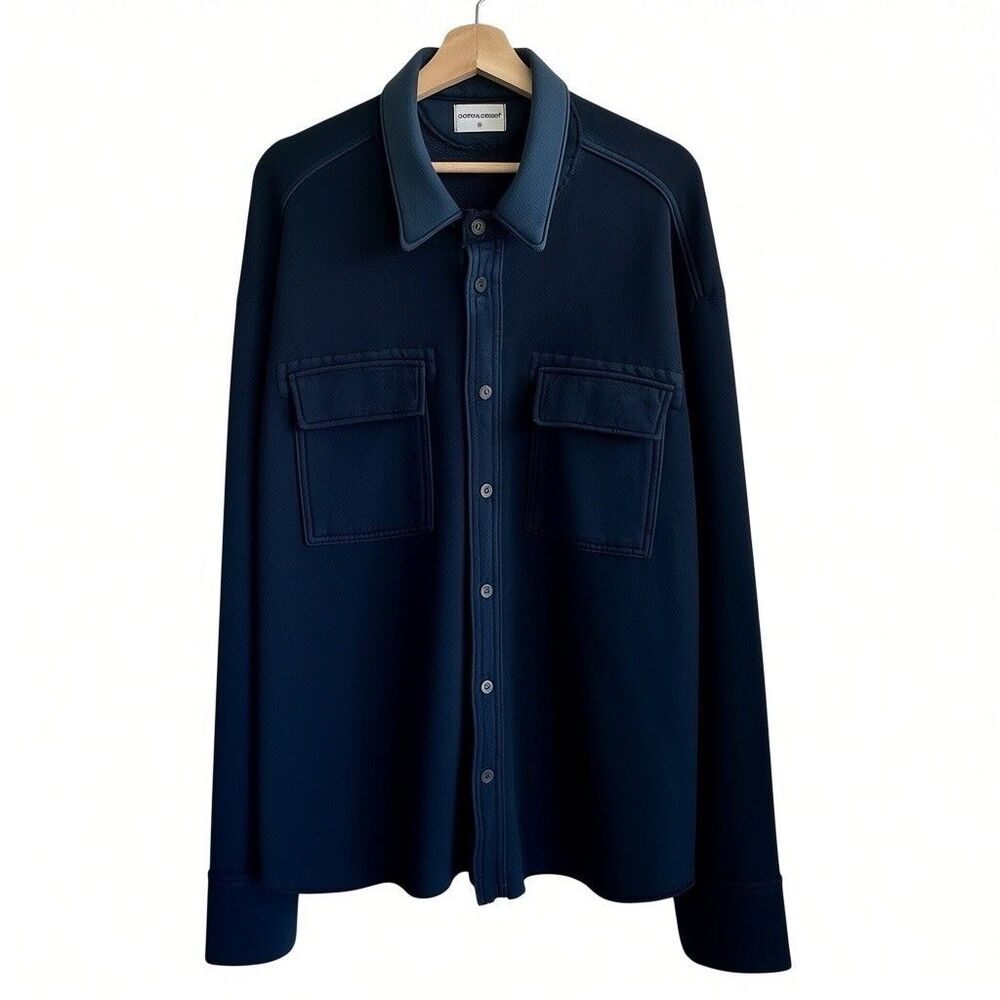 COTTON CITIZEN Brooklyn Shacket Sz XL Men Fleece Buttondown Vintage Blue Raw Hem